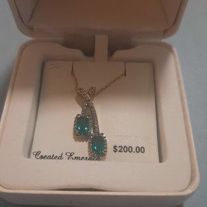 18K Gold plated over Sterling Silver created emerald 18 in necklace